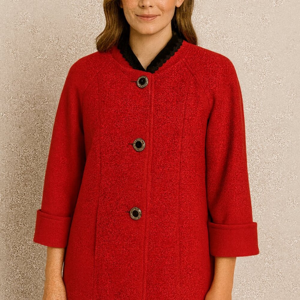 LADY SUZETTE Red Wool Blend Dress Coat‎ 3/4 Sleeve Button Jacket Size L?